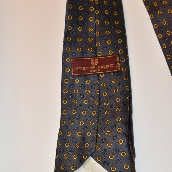 Vintage Emanuel Ungaro Luxury Gray Patterned  Silk Neck Tie Mens - Picture 2 of 2